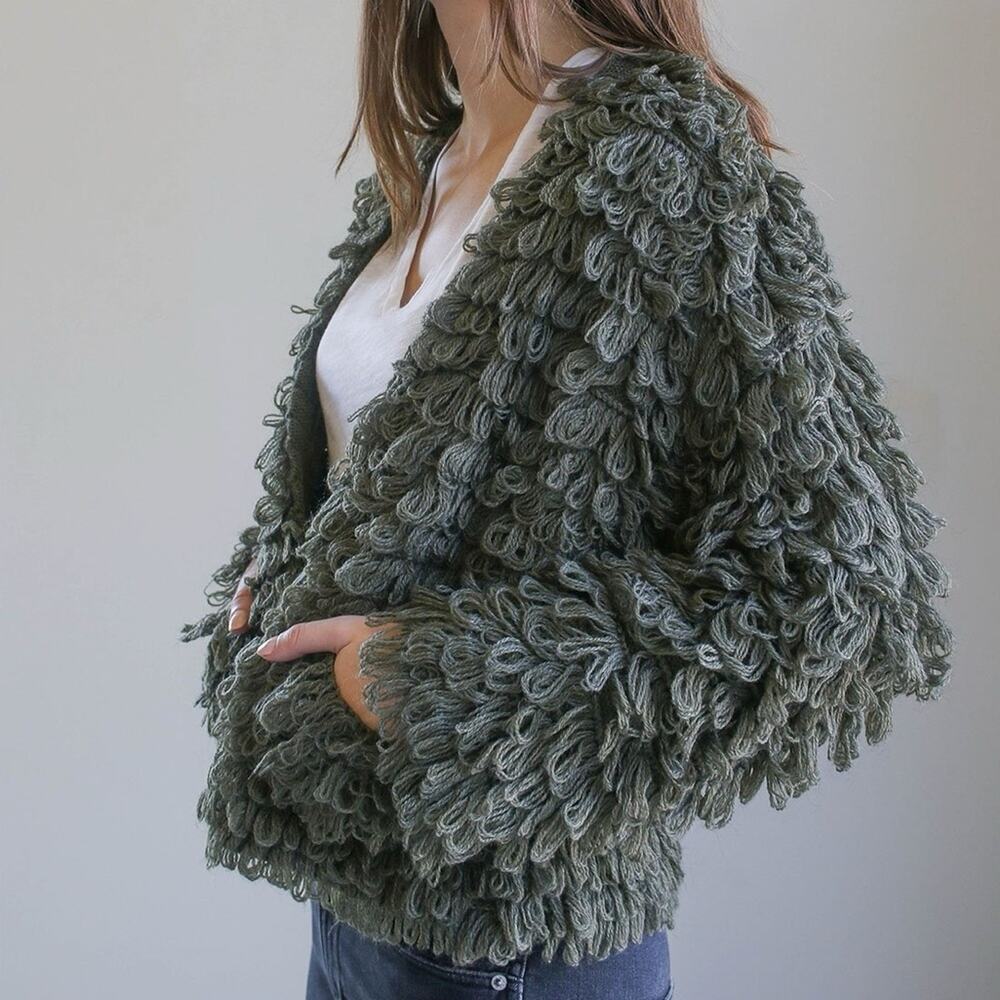 THE GREAT S Short Monster Sweater Jacket in Olive Green